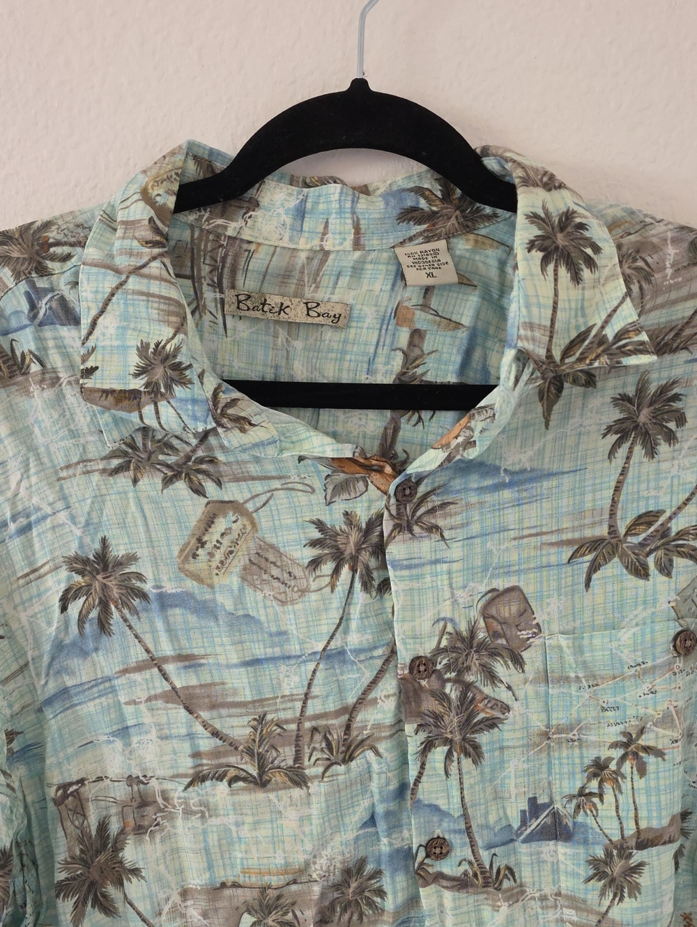 Batek Bay Men's Tropical Button-Down Shirt in Light Aqua Palm